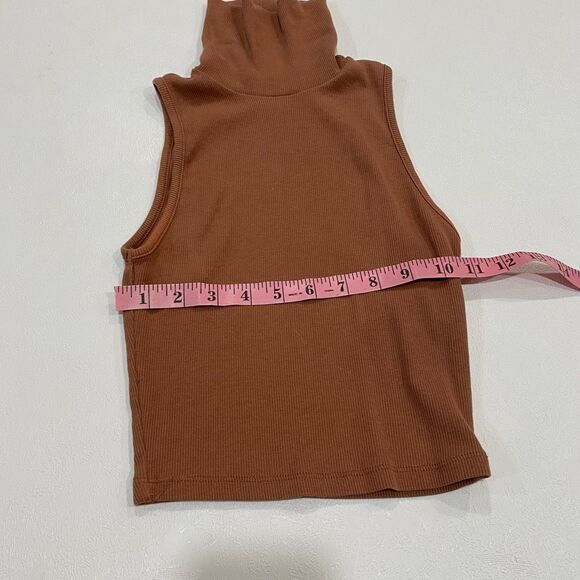 ZARA Ribbed Sleeveless Turtleneck Top S | Brown Mock Neck Tank | Minimalist Basi - Picture 6 of 6